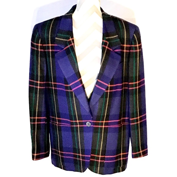 Vintage Jackets & Blazers - Vintage Jewel Tone Plaid Wool Blazer